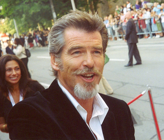 Pierce Brosnan van dyke. English mustache, and goatee beard