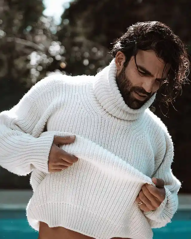 Dimitris Alexandrou modeling with a beard