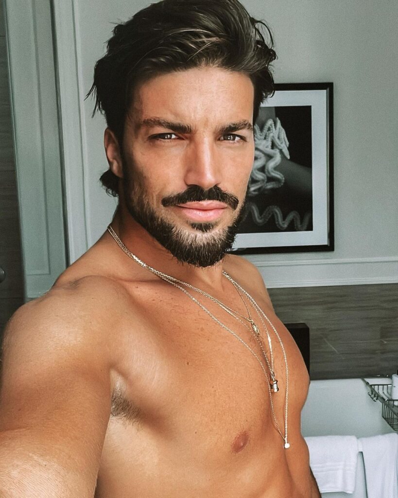 beard model Mariano Di Vaio with shirt off